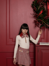 Ivory and red knit sweater/skirt Set