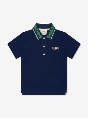 FENDI Boys FF Logo Polo Shirt in Navy