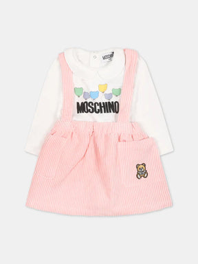 Moschino Kids Pink suit for baby girl with Teddy Bear