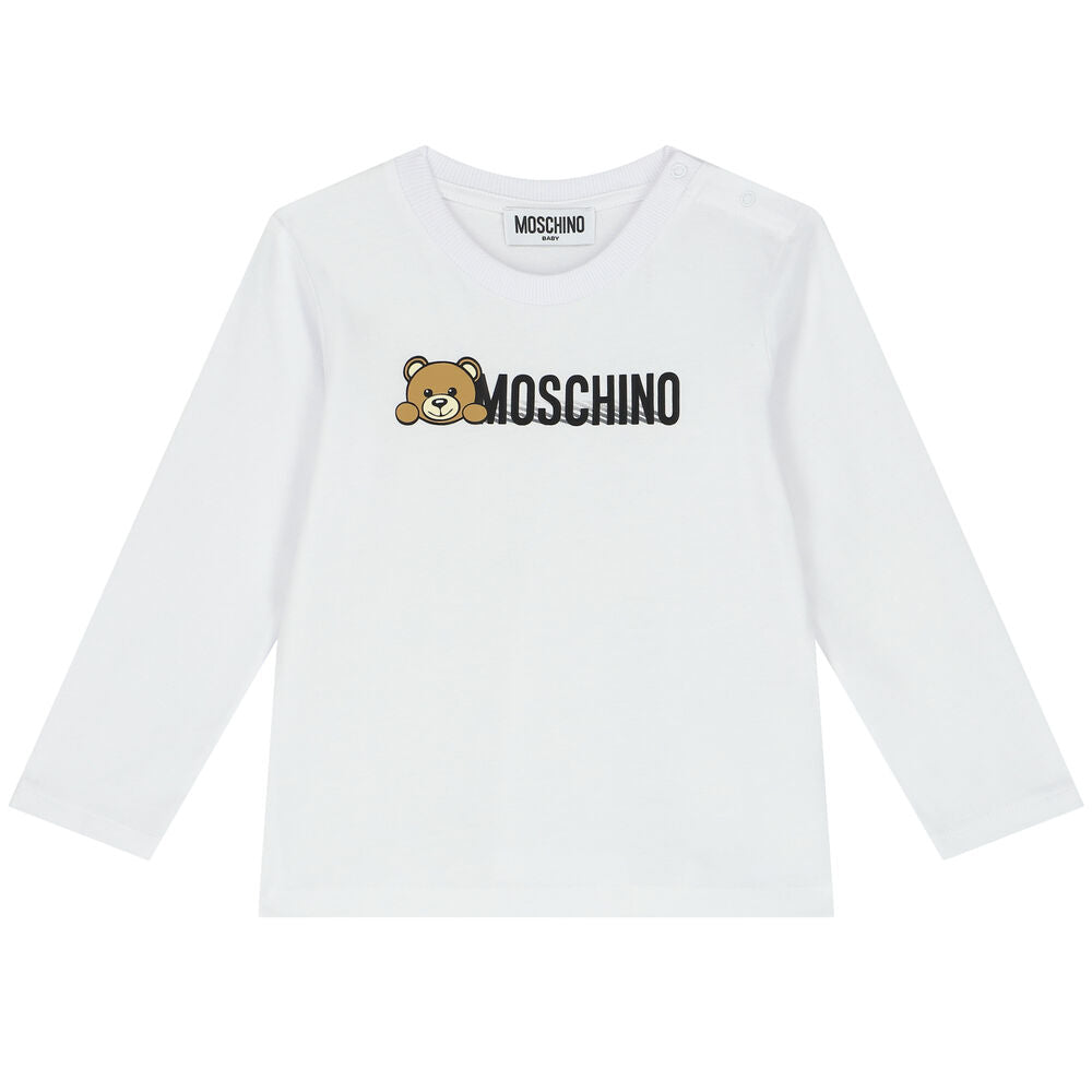 Moschino White Teddy Bear Logo Long Sleeve Top