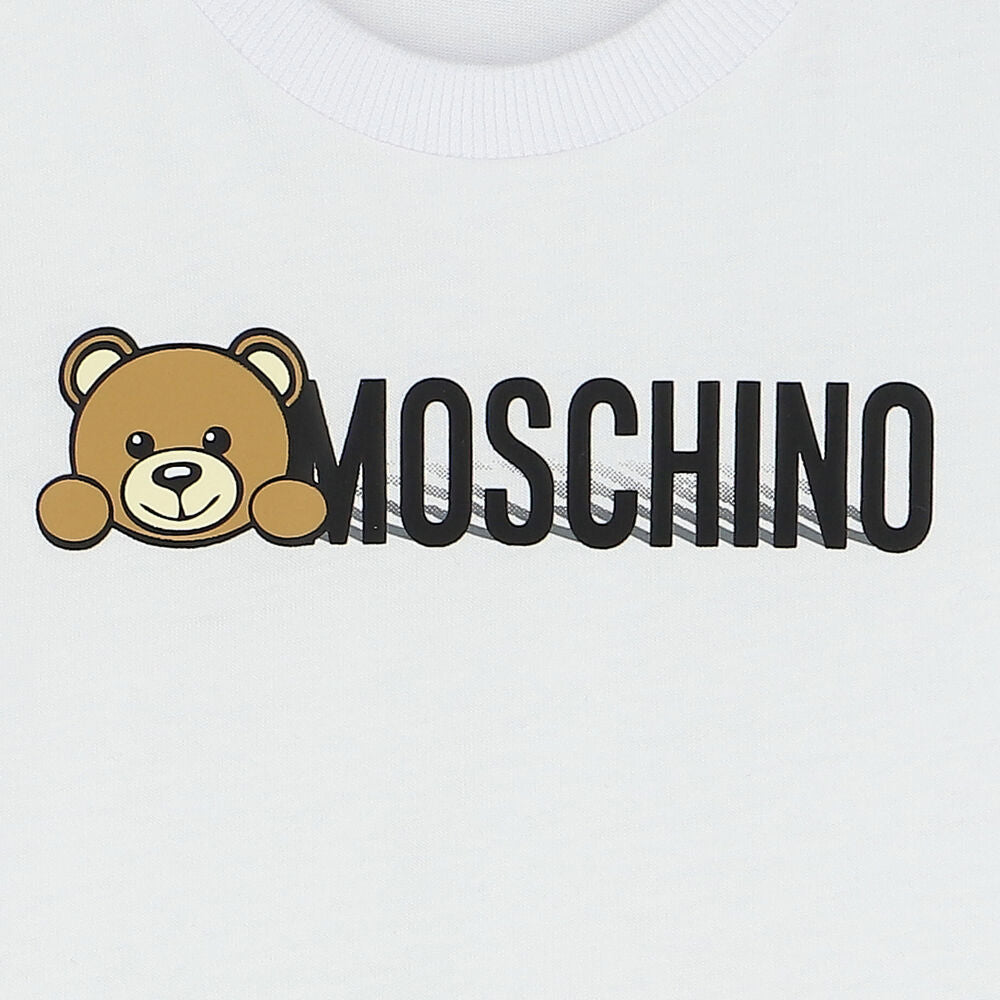 Moschino White Teddy Bear Logo Long Sleeve Top