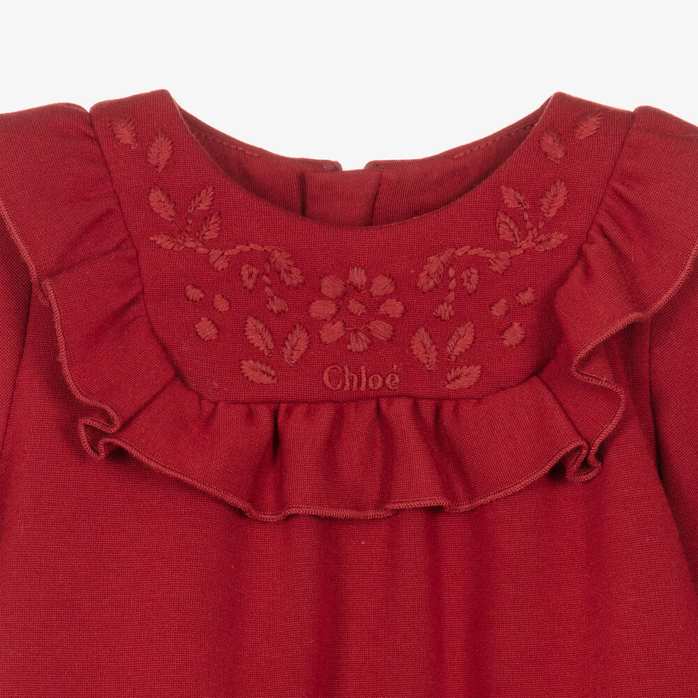 Chloé Girls Dark Red Modal & Cotton Dress