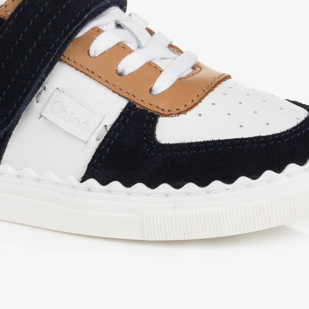 Chloé Girls White & Navy Blue Leather Trainers