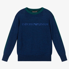 Emporio Armani  Boys Blue & Green Wool Jumper