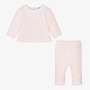 Patachou Baby Girls Pink Cotton Lace Trouser Set