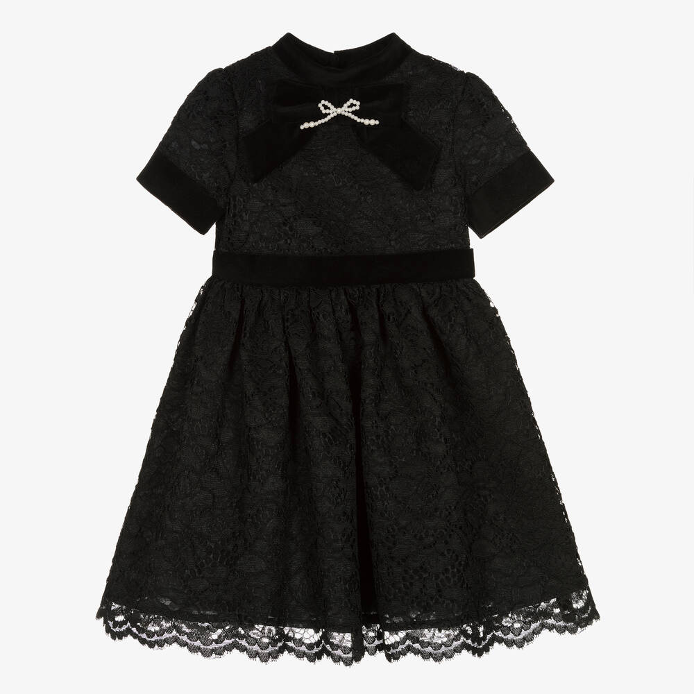 Patachou Girls Black Lace & Velvet Dress