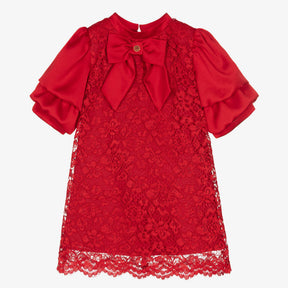 Patachou Girls Red Satin & Lace Dress